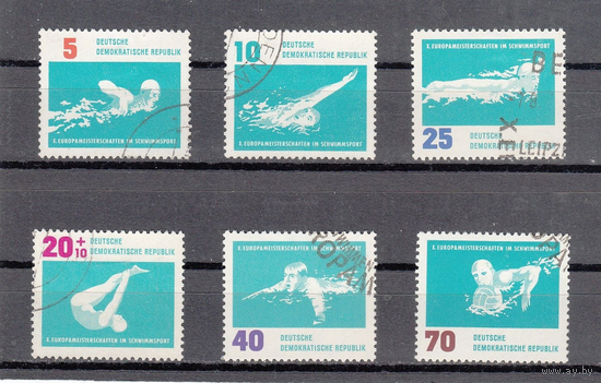 ГДР Германия М 907-912 Плавание Чемпионат Европы Спорт Серия гаш 1962