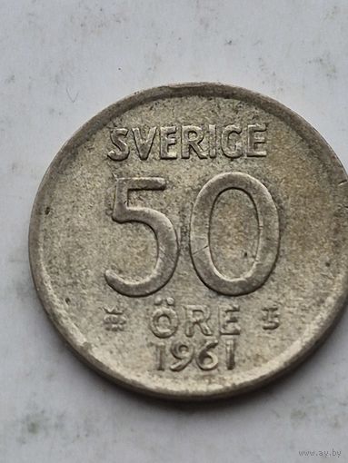 50 эре 1961 года Швеция. Серебро 400. Монета не чищена. 45220
