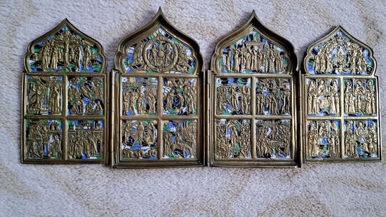 Складень меднолитой Двунадесятые Праздники. Родион Хрусталев!!!