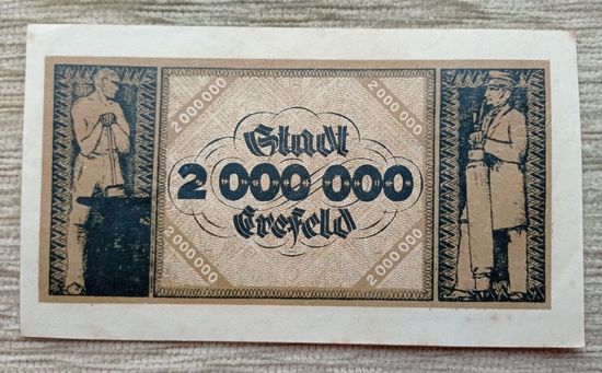 Werty71 Германия Веймар 2000000 марок 1923 банкнота 2 миллиона гроссгельд Крефельд