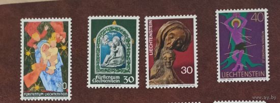 Лиштенштейн** Рождество 4 полных серии без наклеек и их следов