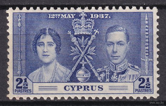 24.BrKS. Великобритания. Колонии.  Кипр. Коронация Георга VI и Елизаветы. 1937 г. 2 1/2Pia.  Mi.#135.