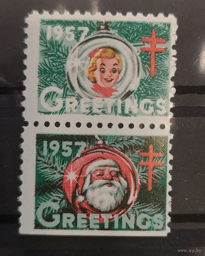 США - 1957 - Рождество и Новый год - сцепка - 2 виньетки. MNH.  (LOT Gd17)-T10P37