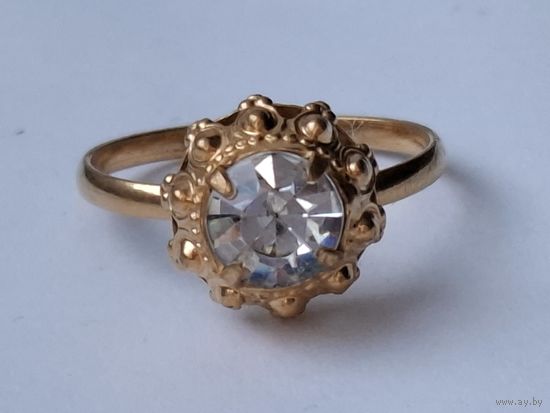 Перстень. Кольцо с кристаллом. Позолота. Клеймо. 70-е годы, СССР Размер 19