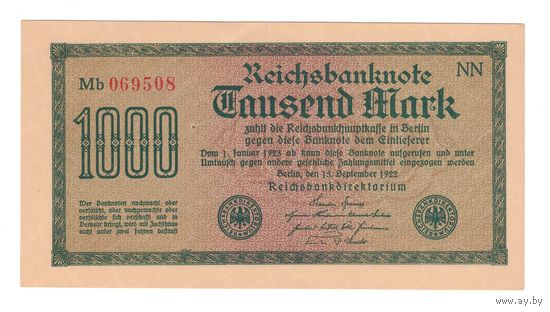 Германия 1000 марок 1922 года. Состояние UNC!