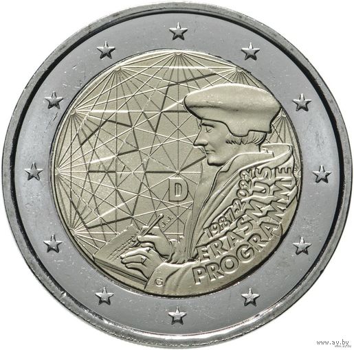 2 евро 2022 Германия 35 лет программы Erasmus дворы A G F D J UNC из ролла на выбор