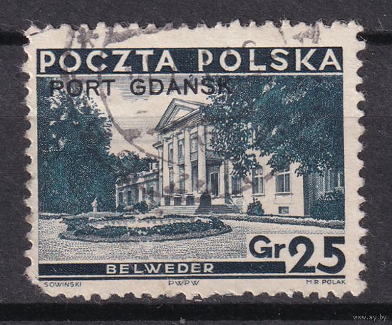 8.Pl. Польша. Порт Гданьск. Надпечатка. 25 Gr. 1936 г. Mi.#31.