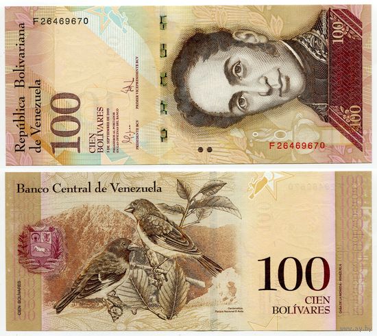 Венесуэла. 100 боливаров (образца 2009 года, P93c, UNC)