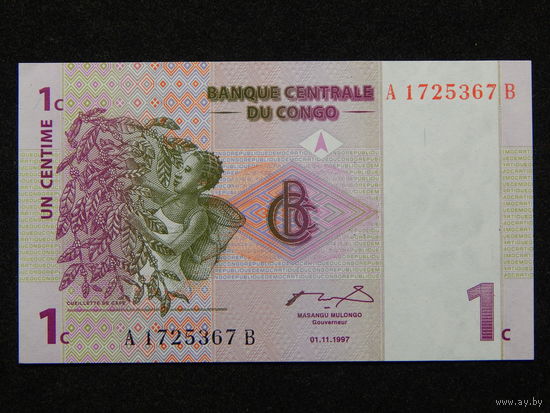 Конго 1 сантим 1997г.UNC
