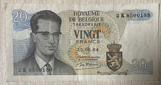 Банкнота 20 франков 1964 год. Бельгия. С рубля без МЦ