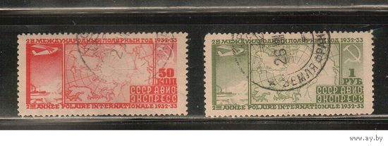 СССР-1932, (Заг.297-298),  гаш. ,лин. 12 1/2, 2-й Полярный год, Авиация