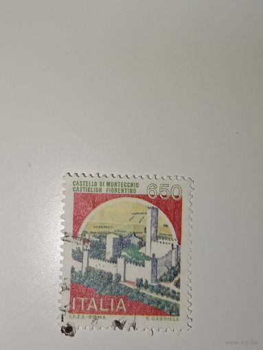 Италия 1986 изображающая замок Монтеккьо в Кастильон-Фьорентино.