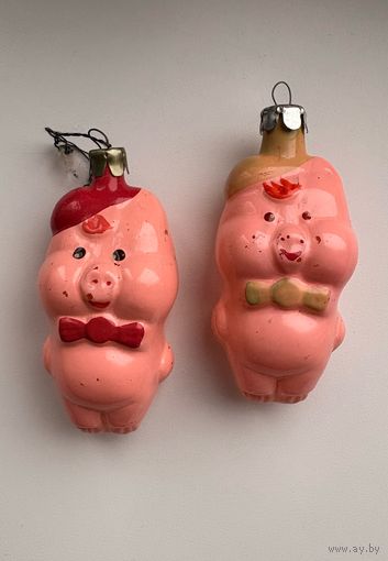 2 елочные игрушки из набора 3 поросенка СССР