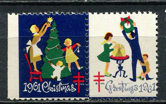 США - 1961 - Рождество и Новый год - сцепка - 2 виньетки. MNH.  (LOT Gd18)-T10P37