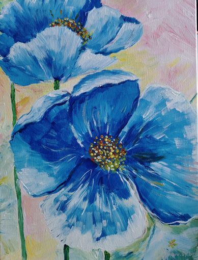 Картина Синие цветы, холст на подрамнике, акрил, 30*40