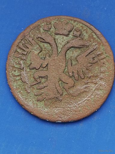 ДЕНГА 1731 г. Анна Иоановна. ПЕРЕЧЕКАН с копейки ПЕТРА I. Без мц.