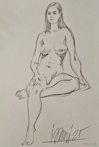 "Обнажённая сидящая" набросок а4