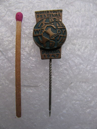 Знак ЧССР. WFDY. Всемирный Фестиваль Молодежи и Студентов в Праге. 1947 г. тяжёлый