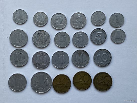 Монеты ГДР, 1 марка и пфенниги, разные.