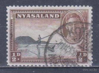 [2057] Британские колонии. Ньясаленд 1945. Георг VI.Лодка.Озеро Ньяса. Гашеная марка.