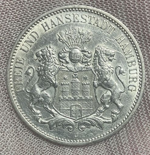 Монета 3 марки 1910 год. Гамбург. Германская империя.