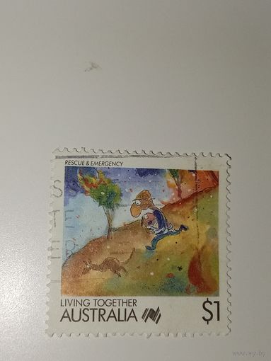 Австралия год 1988.  Спасательные и чрезвычайные службы Австралии, изображенные в виде мультфильма.