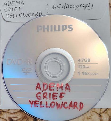 DVD MP3  полная дискография ADEMA, GRIEF, YELLOWCARD (Alternative rock, Nu metal, Sludge metal, Punk rock) - 1 DVD