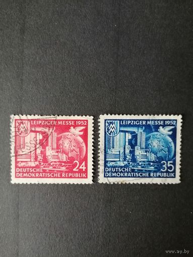 ГДР 1952 Две марки серии "Торговая ярмарка в Лейпциге" (гашение без клея с наклейкой) Mi.315-316 каталог 4.50 евро