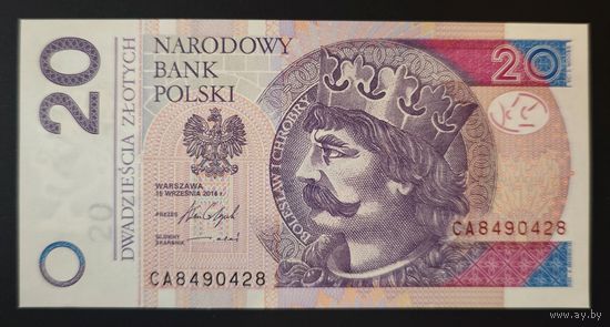 Польша 20 злотых 2016 года. Тип P-184. Состояние UNC