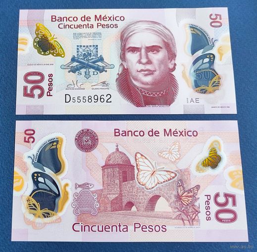 Мексика, 50 песо 2019 г, P-123Aae (AE, полимер, священник Хосе Мария Морелос), UNC