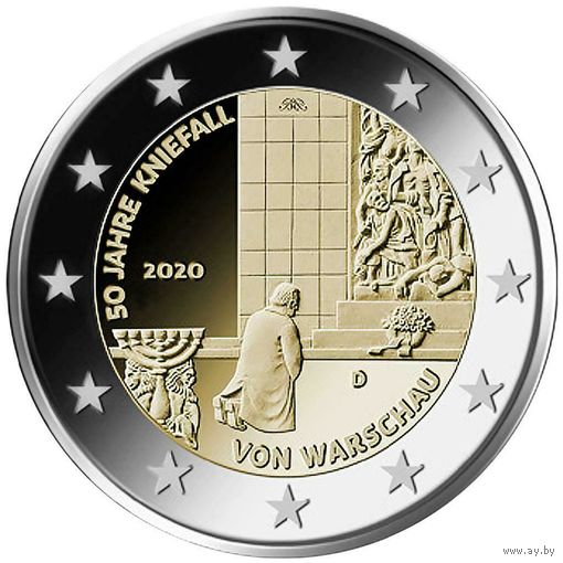 2 евро 2020 Германия  Коленопреклонение в Варшаве J UNC из ролла