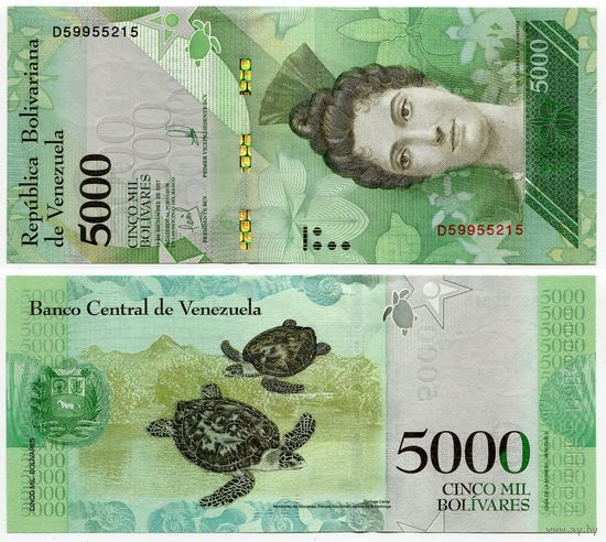 Венесуэла. 5000 боливаров (образца 13.12.2017 года, P97c, UNC)
