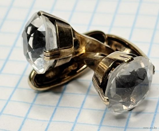 С 1 РУБЛЯ! ЗАПОНКИ СЕРЕБРО ПОЗОЛОТА 875 ПРОБА ГОРНЫЙ ХРУСТАЛЬ