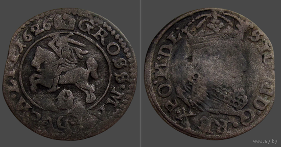 Речь Посполитая: Litva/ Литва и Польша, грош (м.д. Вильня)/ Grossus (Vilna) 1626 г., Rarity Level: R4 - Pahonia without shield/ Пагоня без щита, состояние VF, Жигимонт III/ Sigismund III