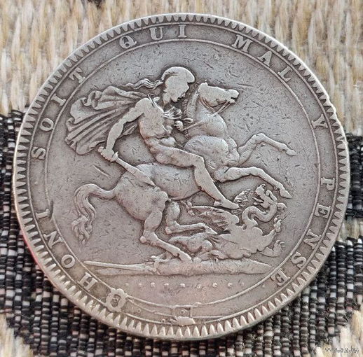 Великобритания 1 крона 1819 года, LIX. Георг III. Георгий Победоносец. Серебро 925. Сторгуй за свою цену, предложи обмен!  Y