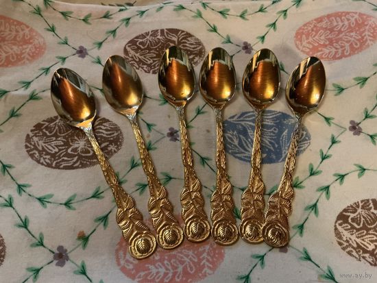 Ложка чайная "Хильдесхаймская роза" 6 шт набор позолота 24 к Германия винтаж клеймо