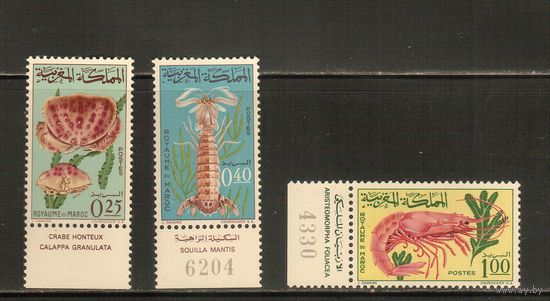 Марокко-1965(Мих.553-555),  ** ,   Морская   Фауна , Раки, Крабы, (полная серия)