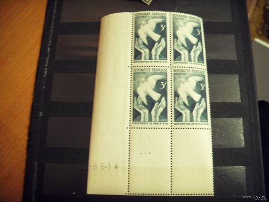 1946 Франция квартблок с номером листа и дополнительными купонами MNH**(3-4) фауна