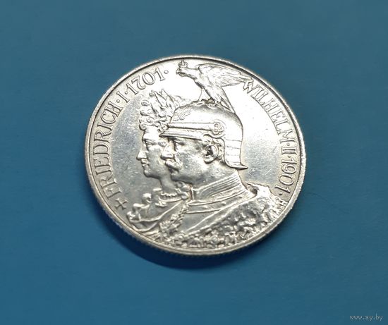 Германия. 2 марки. 1901 год. 200 лет Пруссии. Отличная! Серебро