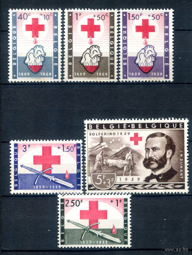 Бельгия - 1959г. - 100 лет Красному Кресту - 6 марок - полная серия, MNH, 4 марки с маленькими пятнышками на перфорации [Mi 1149-1154]. #2-Be-60-B-2