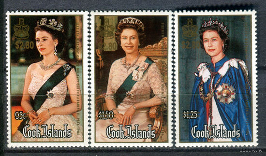 Острова Кука - 1986г. - 60-летний юбилей королевы Елизаветы II - 3 марки - полная серия, MNH [Mi 1105-1107]. #3-WB-Z-1-3