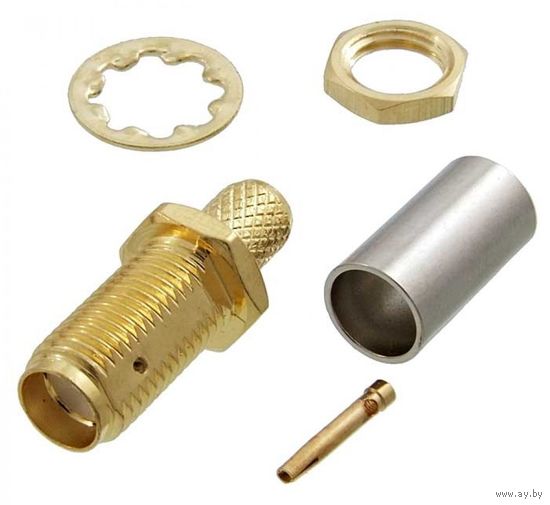 Разъем высокочастотный SMA-C58J gold. Розетка на панель/кабель RG-58, 50 Ом, радиочастотный, коаксиальный