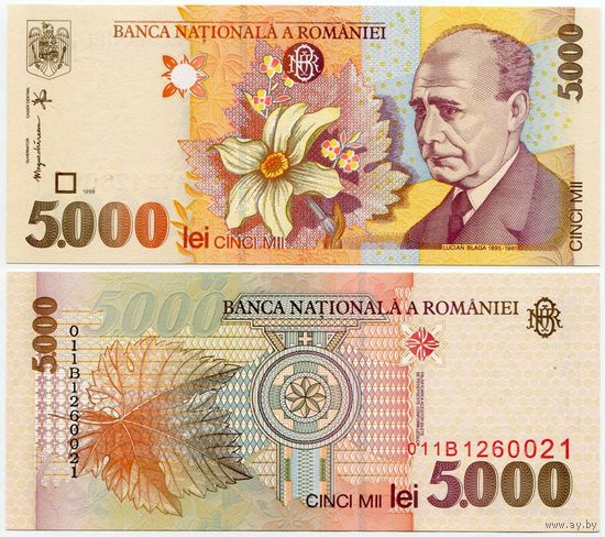 Румыния. 5000 лей (образца 1998 года, P107b, UNC)