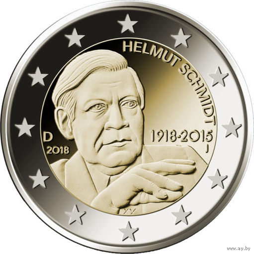 2 евро 2018 Германия G Гельмут Шмидт UNC из ролла