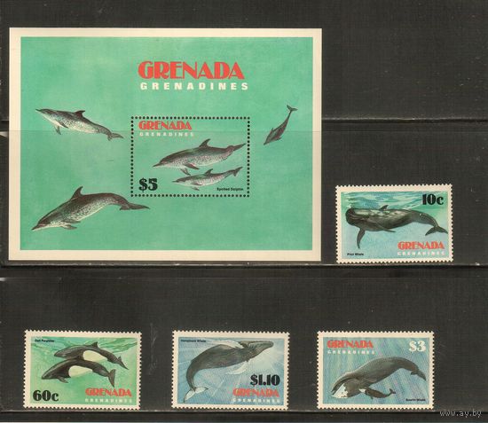 Гренада-Гренадины-1983(Мих.539-543,БЛ.71) , **  , Морская  Фауна, Киты, Дельфины(полная серия)