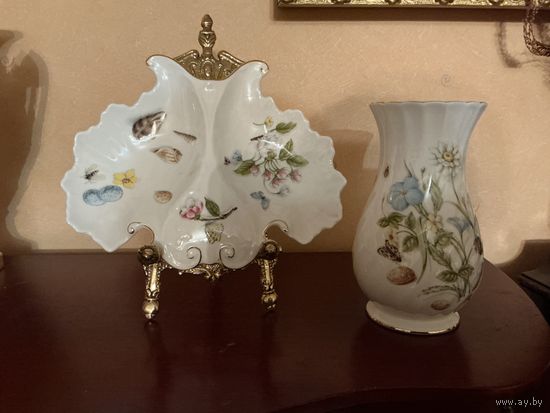 Ваза и менажница Цветы Ромашки Анютины глазки Aynsley Англия винтаж редкая серия