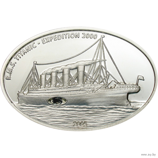 Либерия 10 долларов 2005г. "Экспедиция. Титаник. Уголь". Монета в капсуле; сертификат. СЕРЕБРО 25гр.