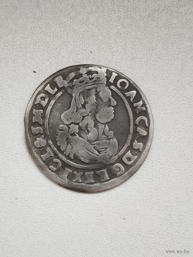 Шестигрошовик,шесть грошей Ян Казимир 1665 г. Неплохой сохран.