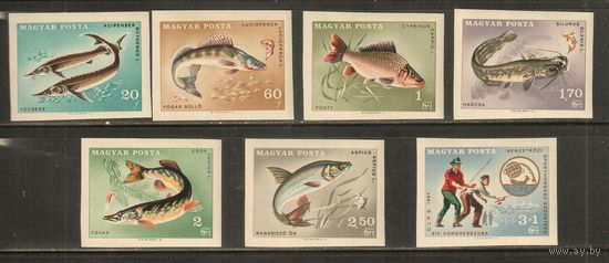 Венгрия-1967(Мих.2344В-2350В) , **    , Фауна, Рыбы,Рыбалка (полная серия)БЗЦ