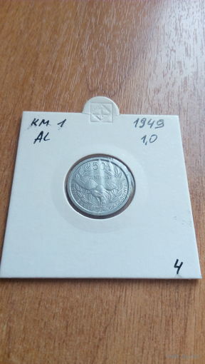 1к Новая Каледония 50 сантимов 1949 ТОРГ уместен  В ХОЛДЕРЕ распродажа коллекции